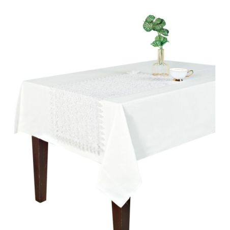 Obrus Pełna Gipiura 140 x 260 Biały Wzór Ażurowy