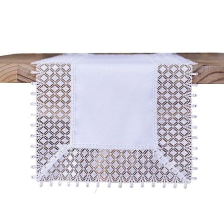 Gustowny Biały Bieżnik 60 x 120  Z Piękną Gipiurą