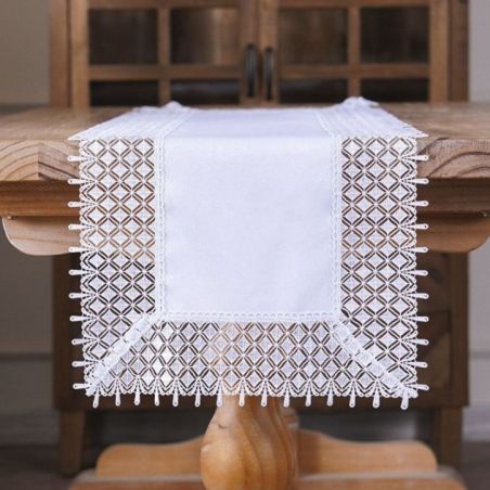 Gustowny Biały Bieżnik 60 x 120  Z Piękną Gipiurą