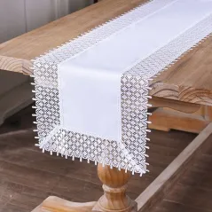 Gustowny Biały Bieżnik 50 x 100  Z Piękną Gipiurą