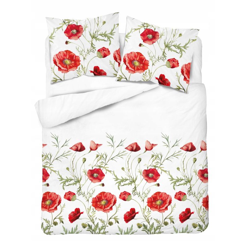 Pościel z bawełny bawełna 100% 160x200 biało czerwona maki 5340A