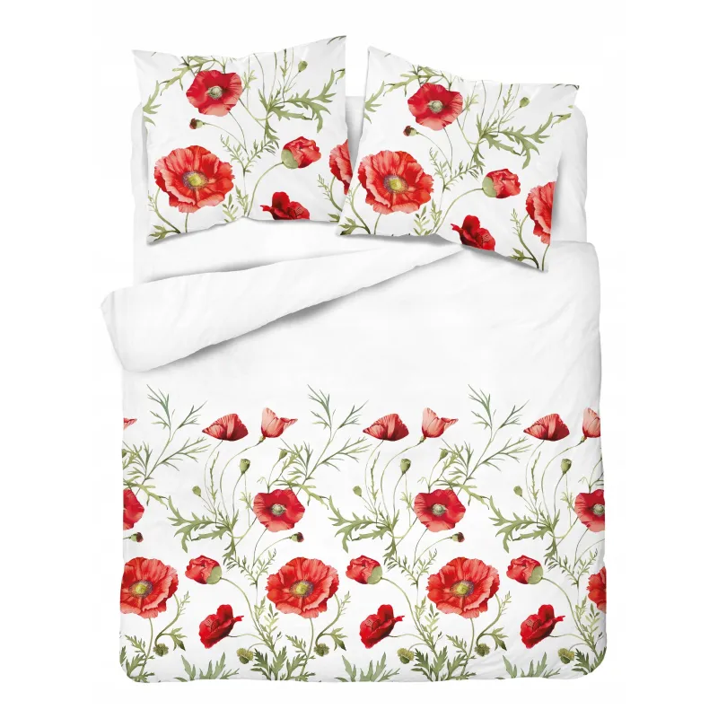 Pościel z bawełny bawełna 100% 160x200 biało czerwona maki 5340A Pościel z bawełny bawełna 100% 160x200 biało czerwona maki 5340A