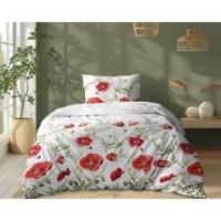 Pościel z bawełny bawełna 100% 160x200 biało czerwona maki 5340A