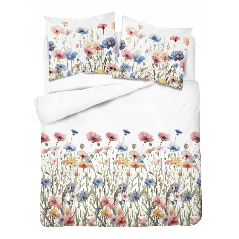 Pościel z bawełny bawełna 100% 160x200 łąka kwiaty zielono biała 5341 Pościel z bawełny bawełna 100% 160x200 łąka kwiaty zielono biała 5341