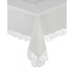 Obrus Okrągły Fi 120 Koronka Gipiura w Białe Róże
