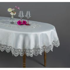 Obrus Owal Biały 70x150 Francuska Koronka Gipiura