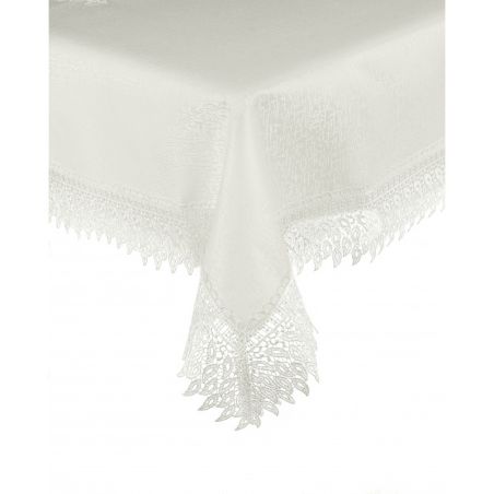Obrus Krem Listki 140x180 Koronka Gipiura Płomyki