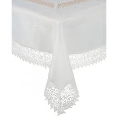 Obrus Biały 140 x 260 Szeroka Gipiura z środkiem