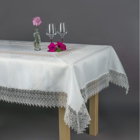 Obrus Biały 140 x 350 Szeroka Gipiura z środkiem