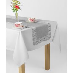 Obrus Haftowany Szary 85 x 85 Kółka z Połyskiem