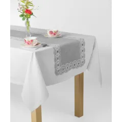 Obrus Haftowany Szary 85 x 85 Kółka z Połyskiem