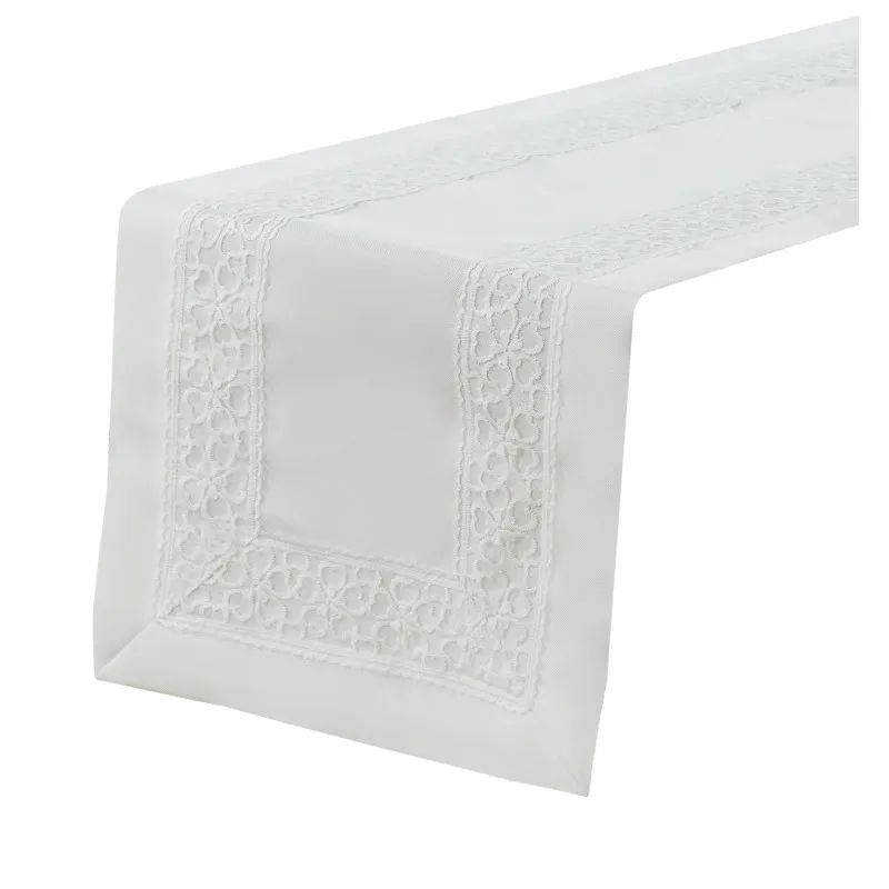Biały Bieżnik Flower 40 x 140 Z Lśniącą Aplikacją