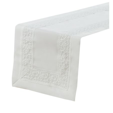 Biały Bieżnik Flower 40 x 140 Z Lśniącą Aplikacją
