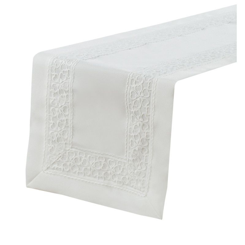 Biały Bieżnik Flower 60 x 120 Z Lśniącą Aplikacją