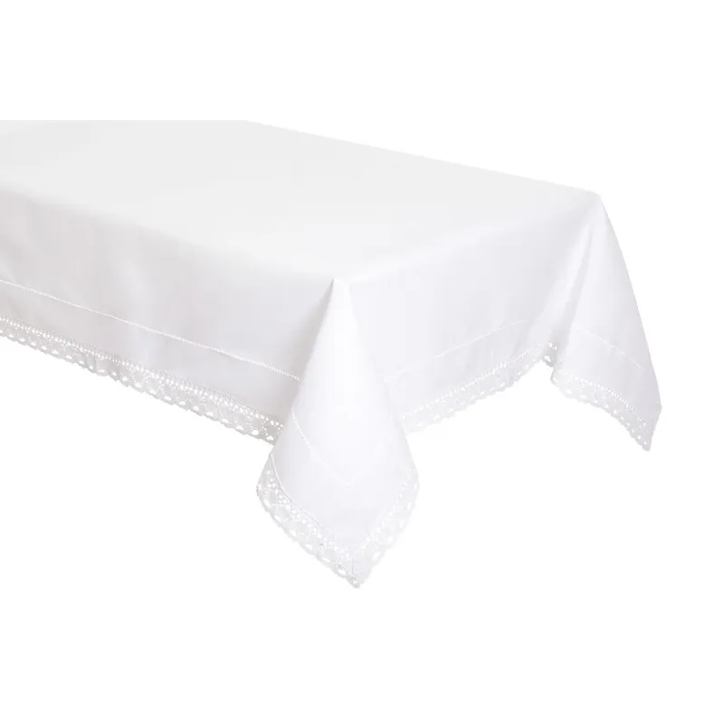 Kwadratowy Obrus 140x140 Ala Len z Mereżką i Koronką Kwadratowy Obrus 140x140 Ala Len z Mereżką i Koronką