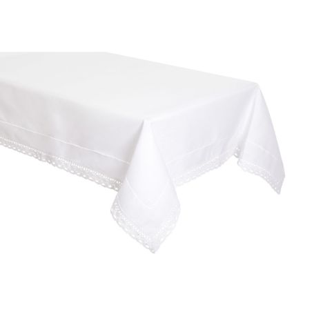 Kwadratowy Obrus 140x140 Ala Len z Mereżką i Koronką