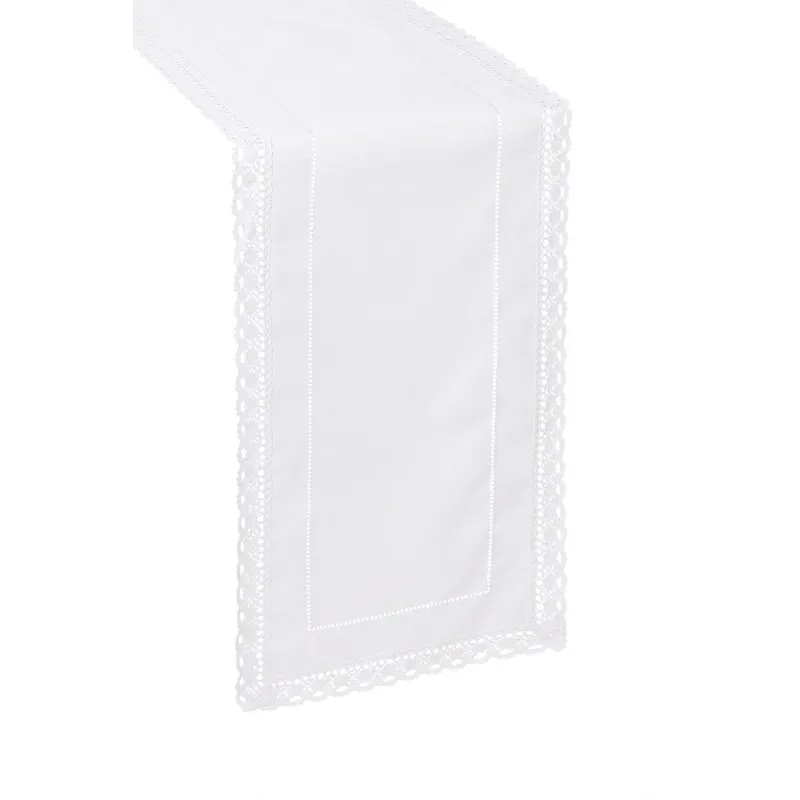 Biały Bieżnik z Mereżką i Koronką 40 x 140 Jak Len