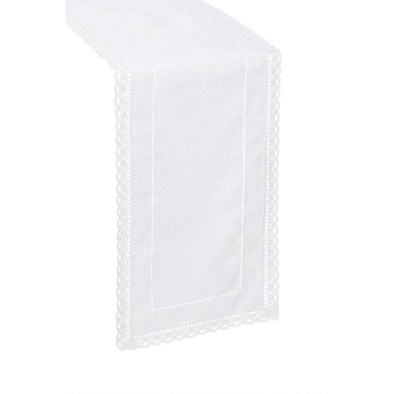 Biały Bieżnik z Mereżką i Koronką 60 x 120 Jak Len