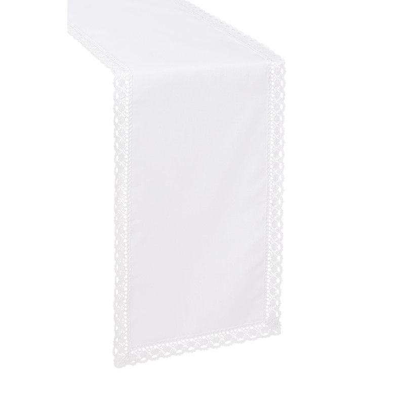 Biały Bieżnik Ala Len z Koronką 60 x 120 Naturalny