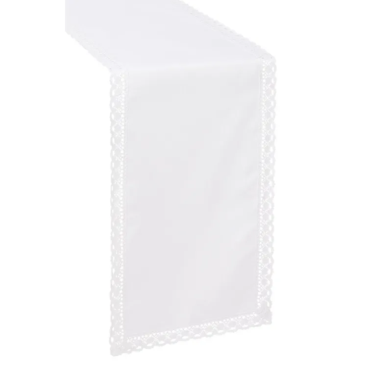 Biały Bieżnik Ala Len z Koronką 60 x 120 Naturalny