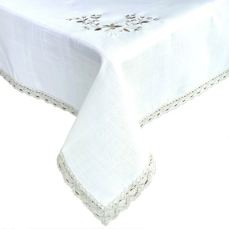 Obrus Z Haftem Beżowym Haftem 140 x 300 Z Koronką Obrus Z Haftem Beżowym Haftem 140 x 300 Z Koronką