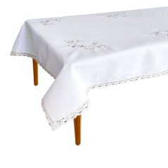 Obrus Z Haftem Beżowym Haftem 140 x 350 Z Koronką