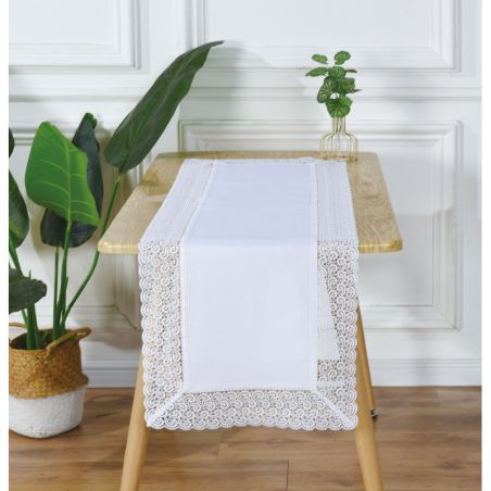 Bieżnik Amelia 60 x 120 Śnieżnobiały Z Koronką Gip