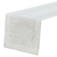 Biały Bieżnik Flower 40 x 180 Z Lśniącą Aplikacją