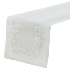 Biały Bieżnik Flower 40 x 180 Z Lśniącą Aplikacją
