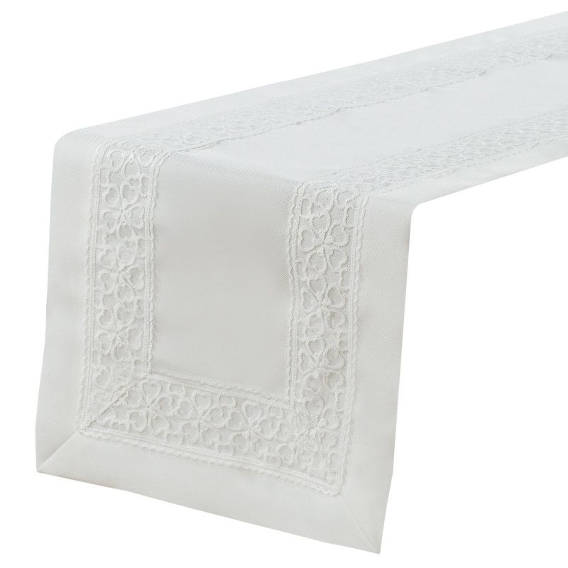 Biały Bieżnik Flower 40 x 180 Z Lśniącą Aplikacją