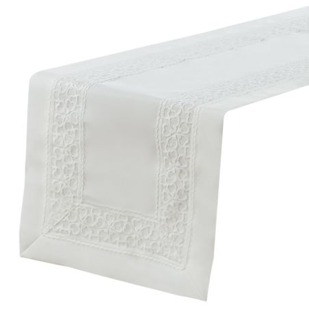 Biały Bieżnik Flower 40 x 180 Z Lśniącą Aplikacją