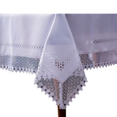 Biały Okrągły Obrus Fi 120 z Geometrycznym Wzorem