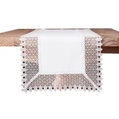 Kremowy Bieżnik 40x140 Z Szeroką Koronką Gipiurową
