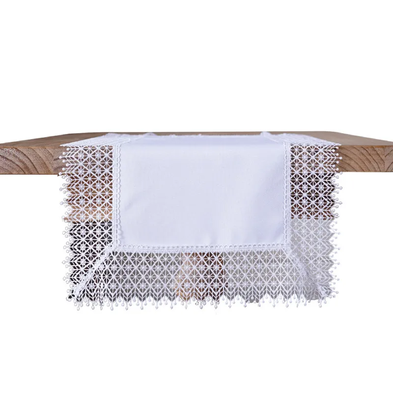 Piękny Biały Bieżnik 60 x 120 Z Gipiurą W Romby