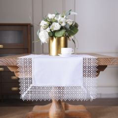Piękny Biały Bieżnik 60 x 120 Z Gipiurą W Romby