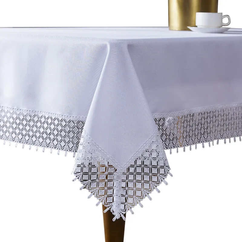 Gustowny Biały Obrus 140 x 300 Z Piękną Gipiurą Gustowny Biały Obrus 140 x 300 Z Piękną Gipiurą