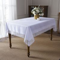 Gustowny Biały Obrus 140 x 300  Z Piękną Gipiurą