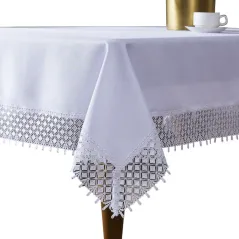 Gustowny Biały Obrus 70 x 150  Z Piękną Gipiurą