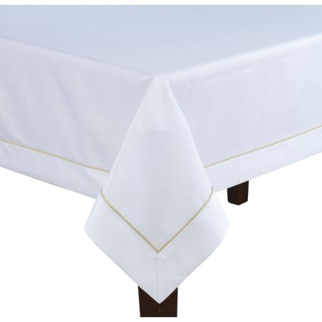 Biały Obrus Gold 140 x 300 Zdobiony Złotą Żyłką