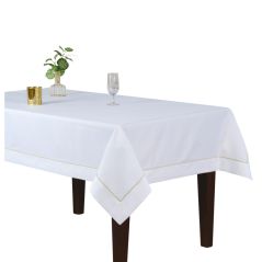Biały Obrus Gold 140 x 300 Zdobiony Złotą Żyłką