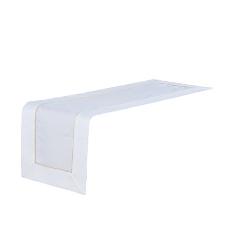 Biały Bieżnik Gold 40 x 140 Zdobiony Złotą Żyłką