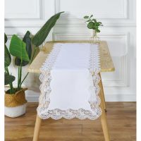 Biała Serweta Koło Fi 60 ROSSE z Koronką w Roże