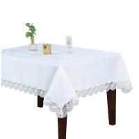Biały Obrus 120 x 220 ROSSE z Koronką w Różyczki