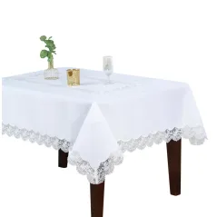 Biały Obrus 140 x 350 ROSSE z Koronką w Różyczki