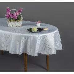 Obrus Plamoodporny Owalny 140 x 200 Biały Listki