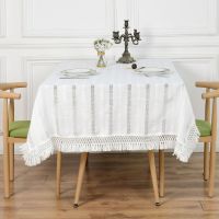 Biały Obrus Scandi 140x260 Styl Boho, Piękna Gipiura
