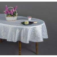 Obrus Plamoodporny Owalny 110 x 160 Biały Listki