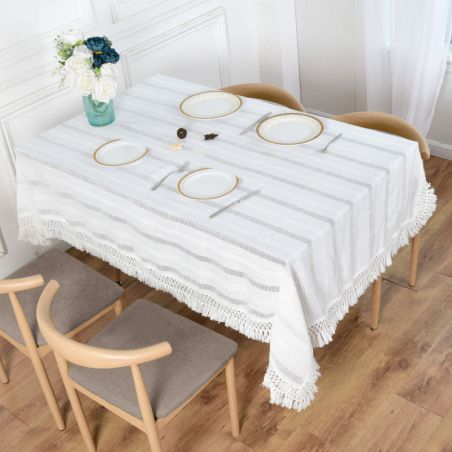 Biały Obrus Scandi 140x240 Styl Boho, Piękna Gipiura