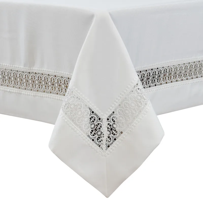 Poliestrowy Kremowy Obrus 140x180 Wstawka Gipiurowa