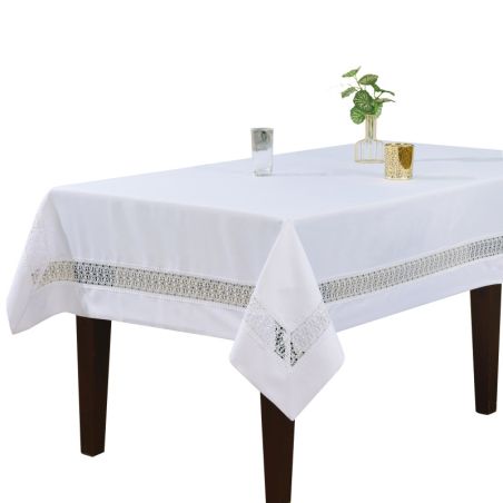 Poliestrowy Biały Obrus140x300 Wstawka Gipiurowa